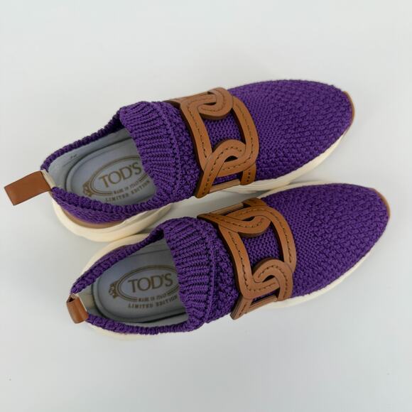 Tods Sportivo Kate Sneakers Size 7.5 EU 38 Chain Knit Purple Italy Designer - Picture 5 of 10